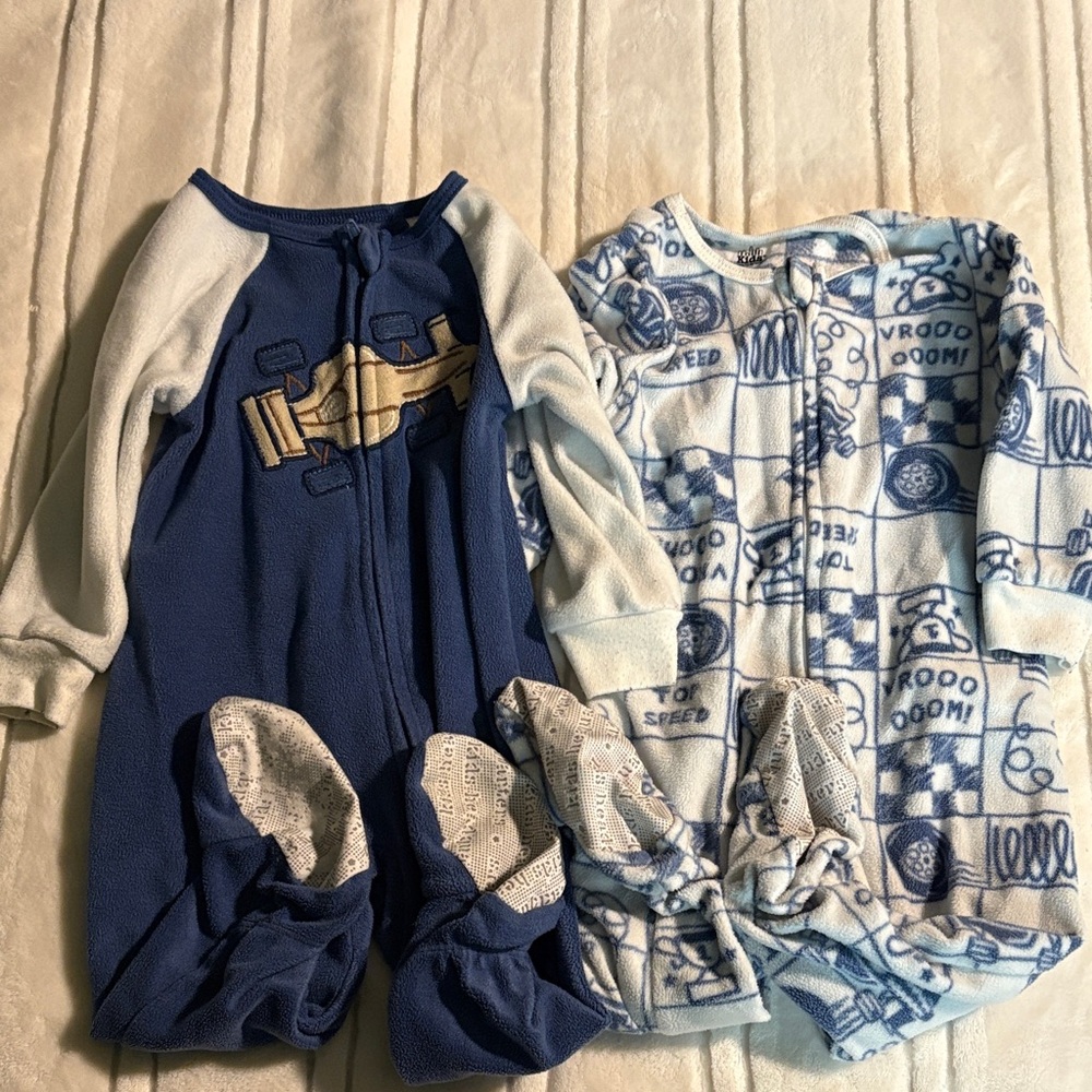 Blue and White Kids 12m fleece pj onesie.